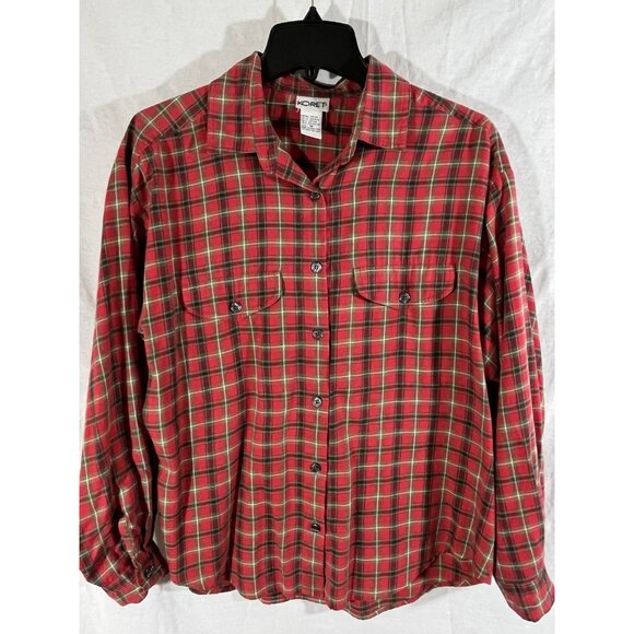 Koret Women’s Medium Red Plaid Button Long Sleeve Down Blouse - Picture 1 of 7